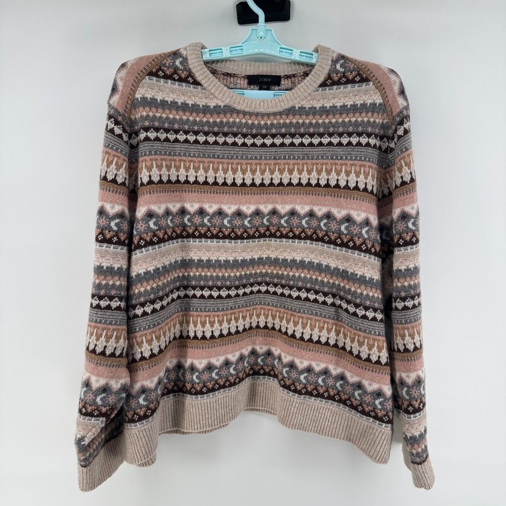 J.Crew Women's Plus 3X Lambs Wool Blend Sun Moon Fair Isle Crew Neck Sweater